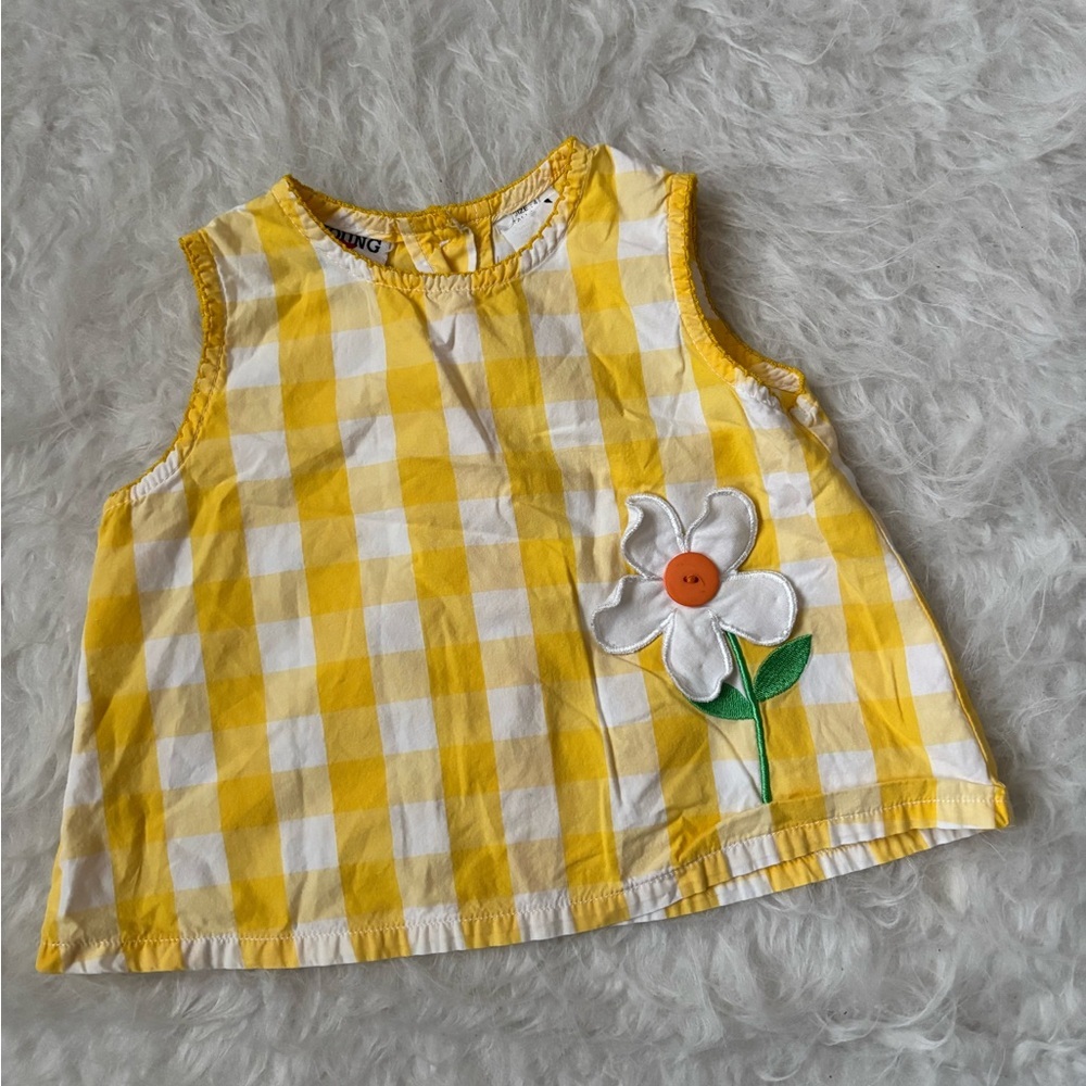 Vintage Young Hearts Girls Yellow Gingham Flower Appliqué Tank Top